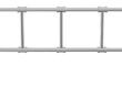 A galvanized steel pipe railing with two horizontal rails connected to vertical posts using mechanical fittings.